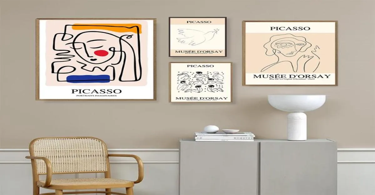 Dipinti Retro Picasso Uccello della pace Poster e stampe Linea astratta Donna nuda Pittura su tela Immagini per parete Camera da letto Casa 6609680