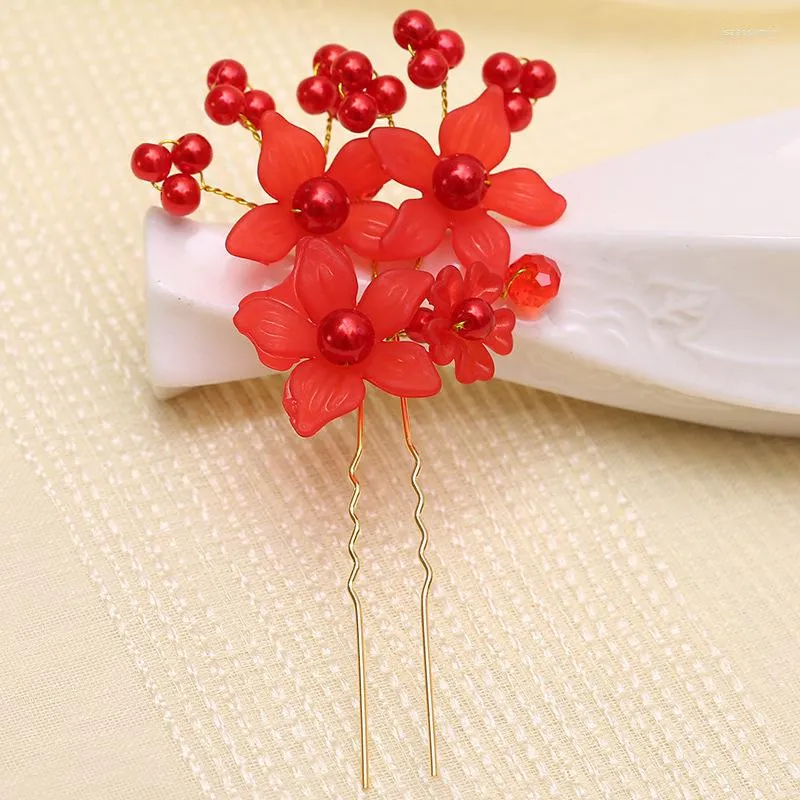 Pinces à cheveux mariée diadème accumulation perles rouges et blanches fleurs peigne inséré accessoires de mariage