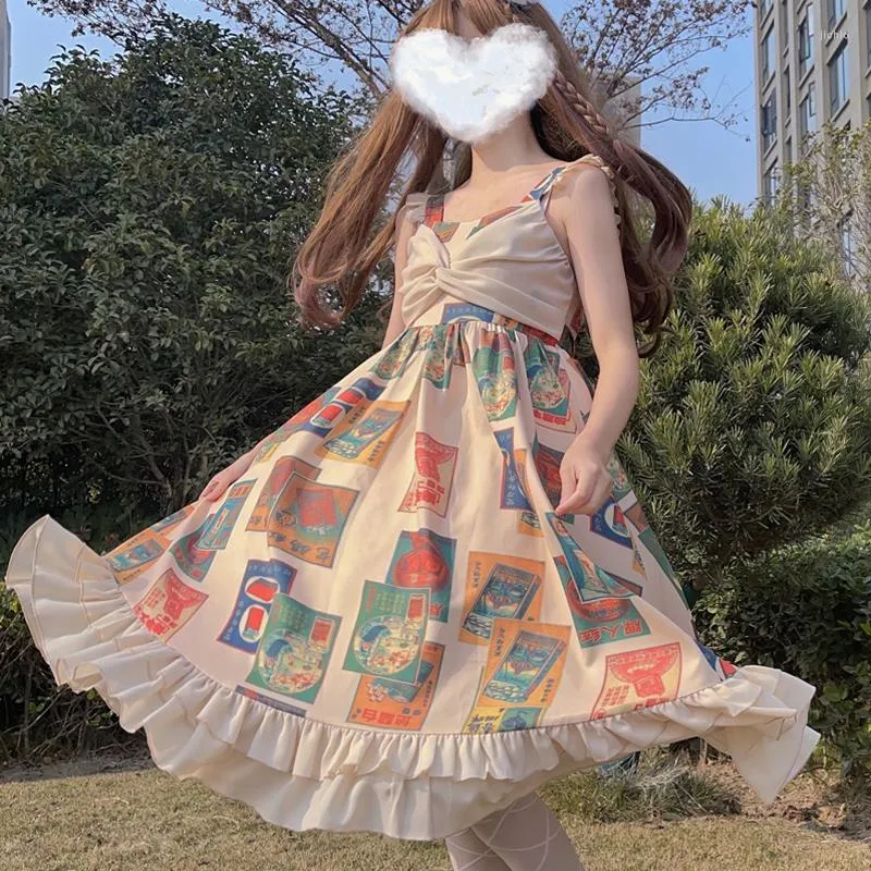 Vestidos casuales Hstar lindo estilo japonés suave chica dulce fiesta de verano Lolita diario Sling pequeño vestido de mujer