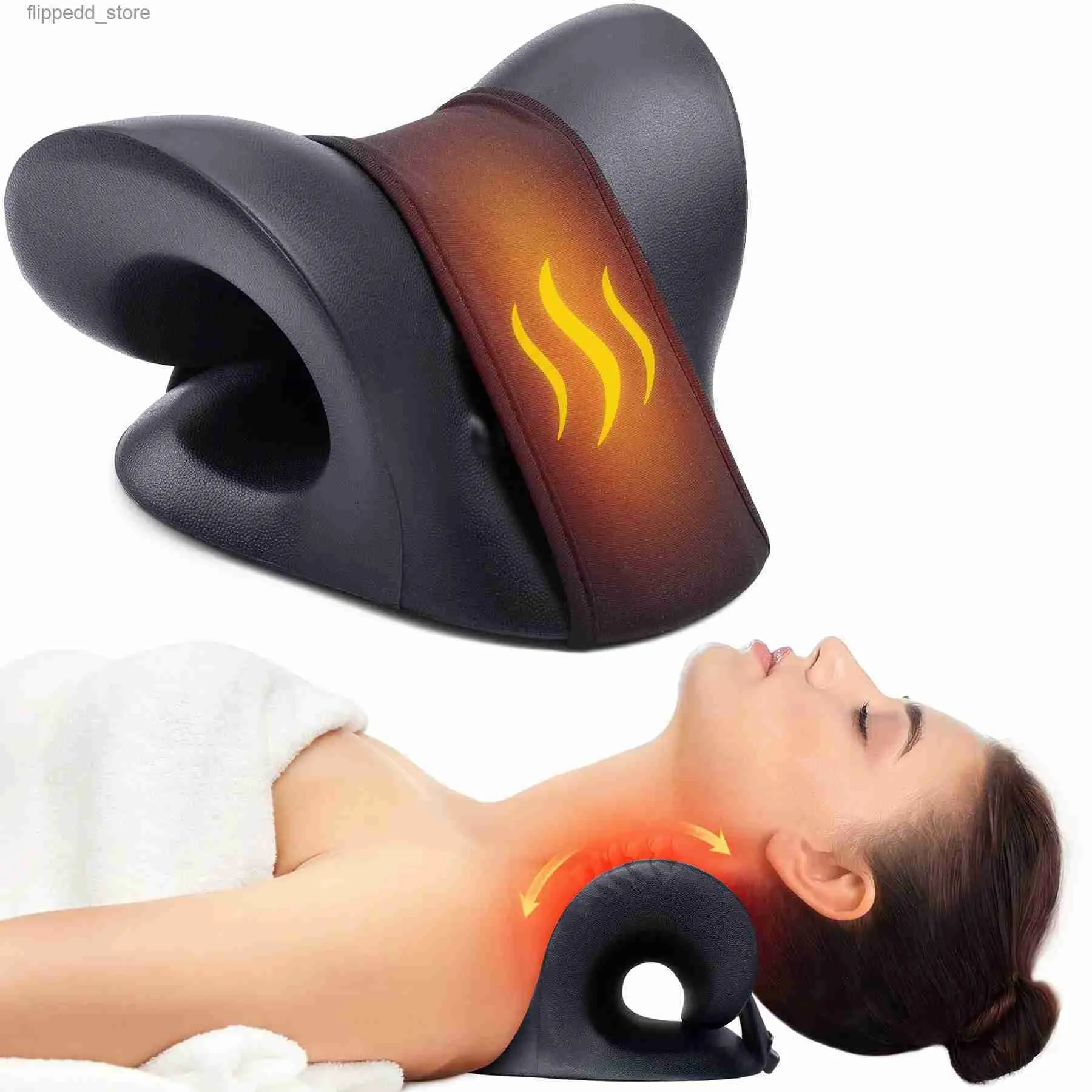 Massaging Neck Pillowws Neck Shoulder Stretcher Relaxer Cervical Traction Device Chiropractic Pillow with Graphene Heating Pad Pain Relief Q231123