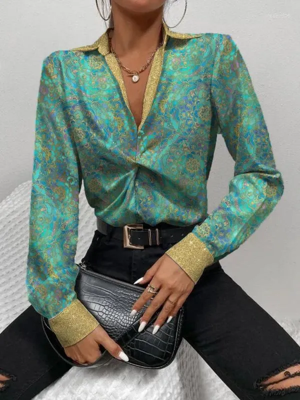 女性用ブラウス2023ファッションエレガントで絶妙なトッププリントシフォン長袖シャツ女性オフィス服秋