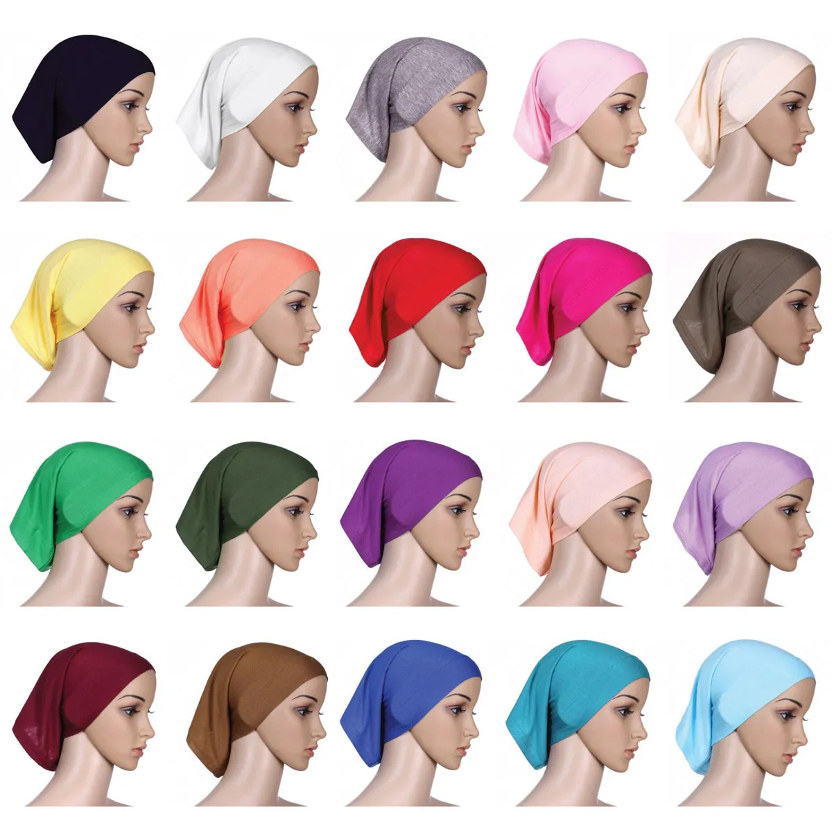 Solid Color Plain Hijab Caps Underscarf Turban Muslim For Womens Ladies Scarfs Headwear Headband 20 Solid Colors Black Red Pink Puple Black Beige Grey