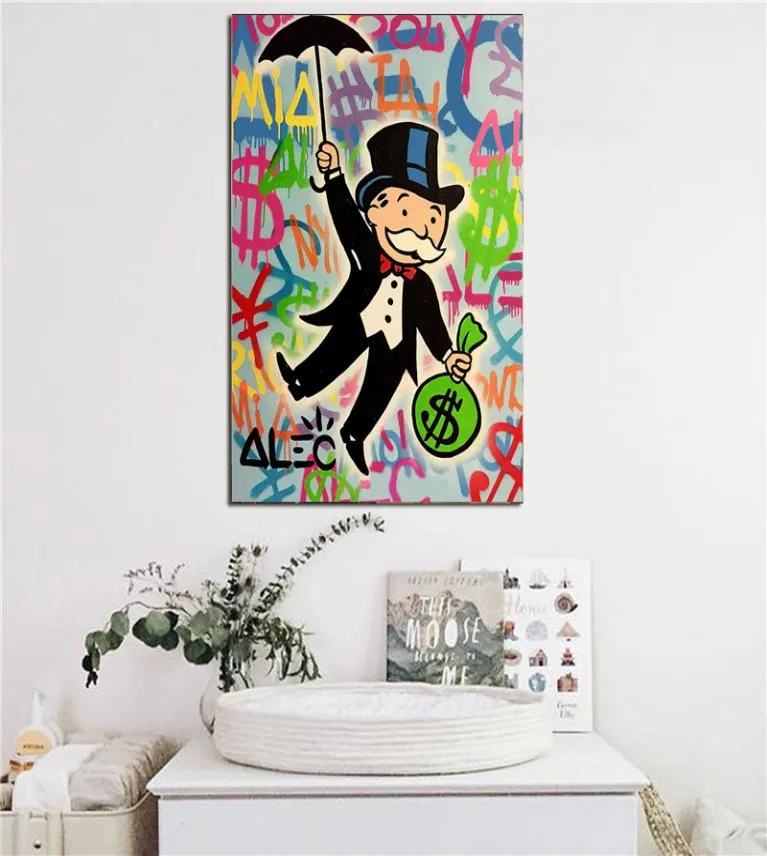 Alec Monopolies Riding Money Pop-Art-Leinwandgemälde, Druck, Schlafzimmer, Heimdekoration, moderne Wandkunst, Ölgemälde, Poster, Bilder 9537428