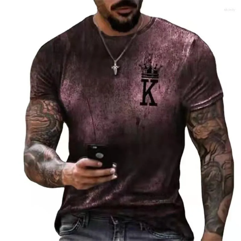 T-shirts pour hommes Mode européenne et américaine Hommes d'été en vrac col rond Poker K Dégradé Impression T-shirt à manches courtes Top 2023