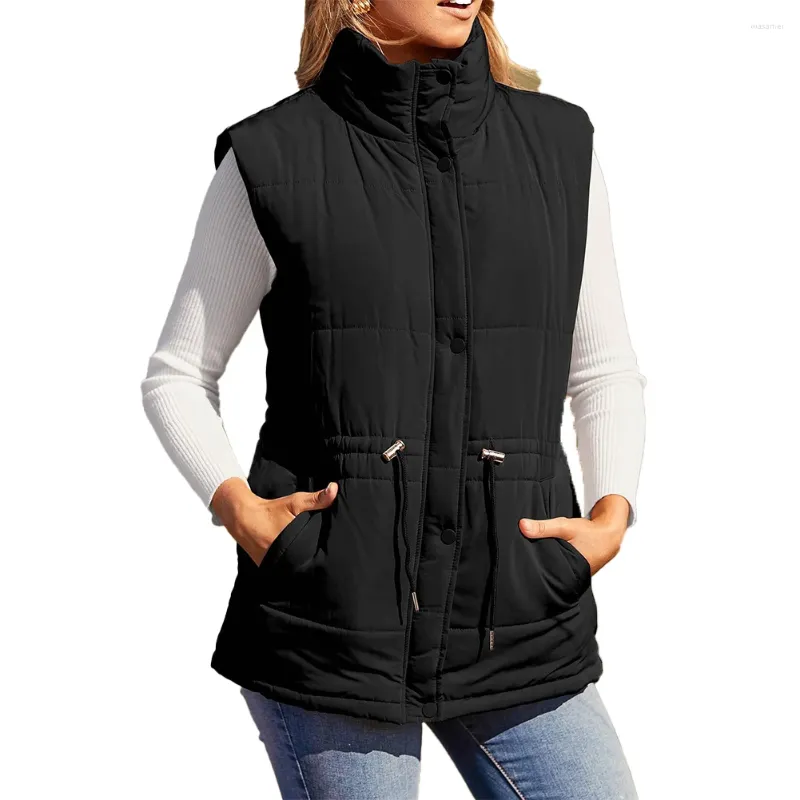 Women's Vests Winter Waistcoat Zip Up Vest Jackets Stand Collar Body Warmer Padded Quilted Sleeveless Coats Lady Gilet Outwear