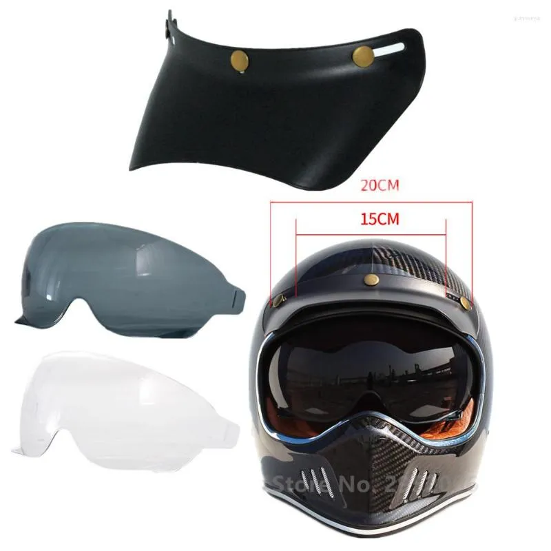 Casques de moto Universal Retro Casque Brims 3 Snap-Button Visière réglable Anti-UV Anti-poussière Moto Motocross Lentille