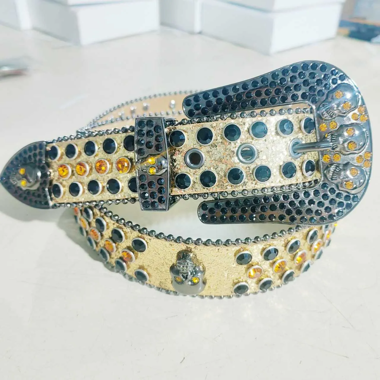 Designer Skull Belt - Multi-Color Rhinestone Sequin Belt 