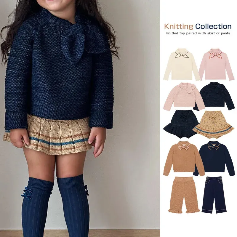 Pullover Children s Clothes Girls Knitwear Sweater Skirt 2023 Autumn Korean Child Baby Sweatshirt T Shirts Pants Clothings 231123