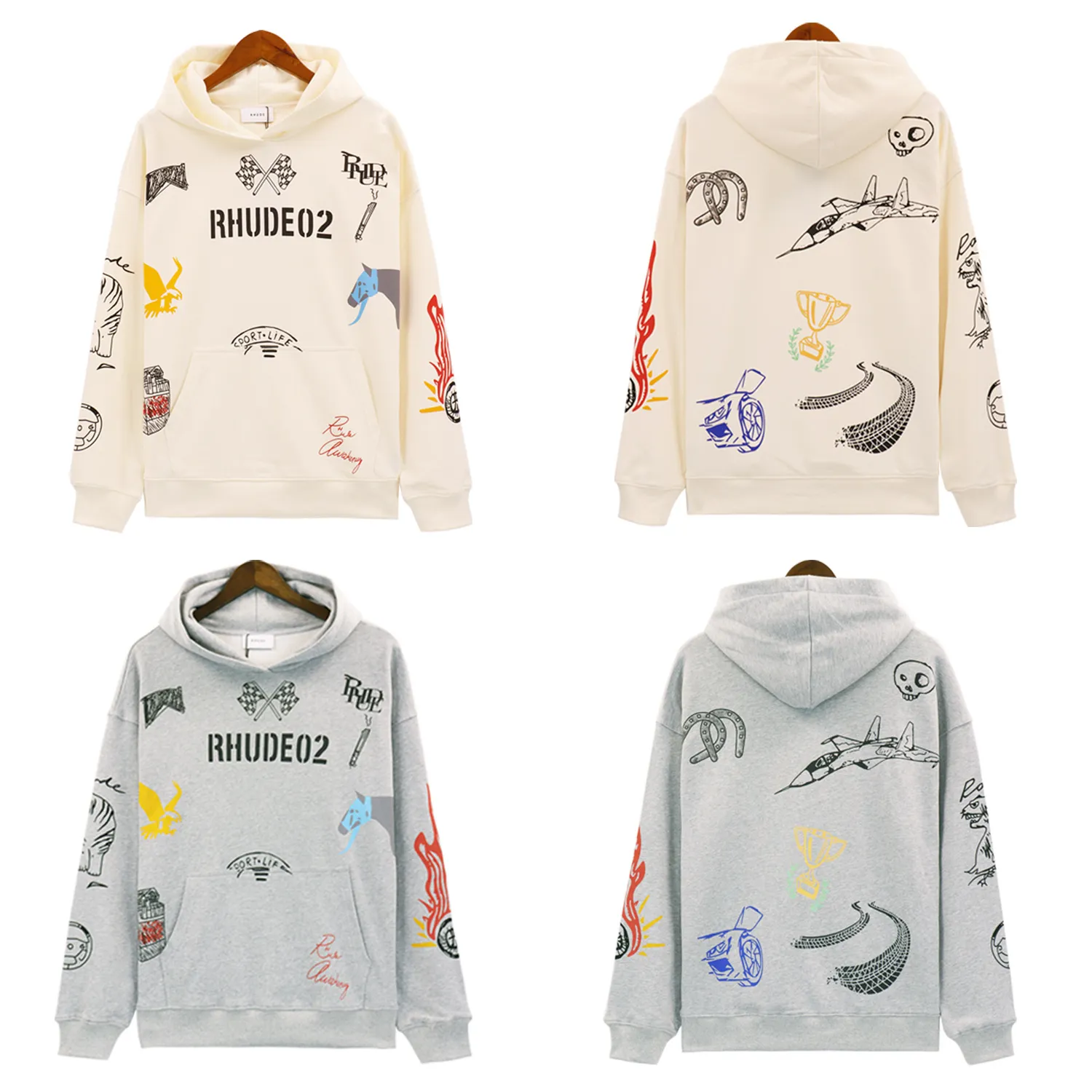 Men Thick Sweatshirts Sublimation Printing Hoody Hooded Hoodies Rhudes Man Sportswear XL Oversize