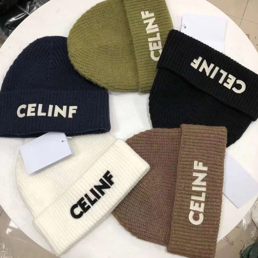 CELINF outono/inverno chapéu de malha grande marca designer gorro/bonés de caveira chapéu empilhado baotou carta com nervuras de lã hat19