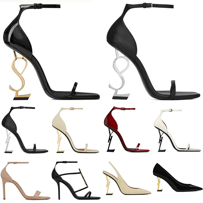 2024 صندل مصممين ذوي الكعب العالي الحذاء باريس فستان كلاسيكيات النساء 10 سم 8 سم كعب أسود ذهبيات ذهبية مع مربع 3 الحجم 35-41