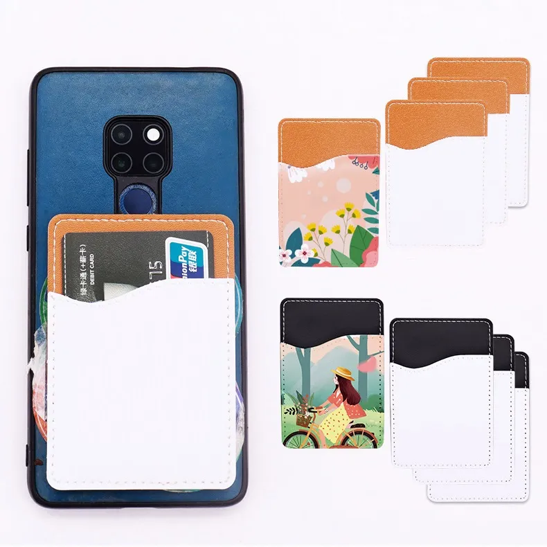 Portefeuille adhésif en cuir PU pour téléphone, vierge par Sublimation, bâton sur porte-carte pour l'arrière du téléphone