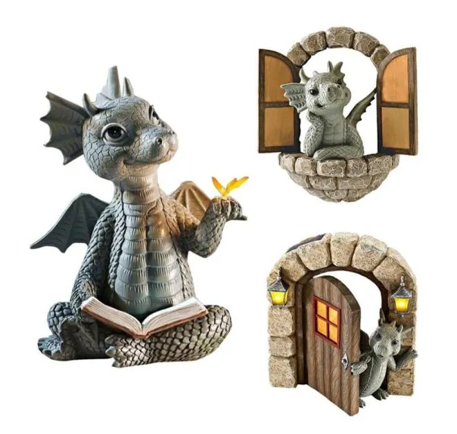 Sculpture de petit Dragon, décoration de jardin, Figurines Zen en résine, ornements pour pelouse, cour, clôture, décorations murales 2207288279351