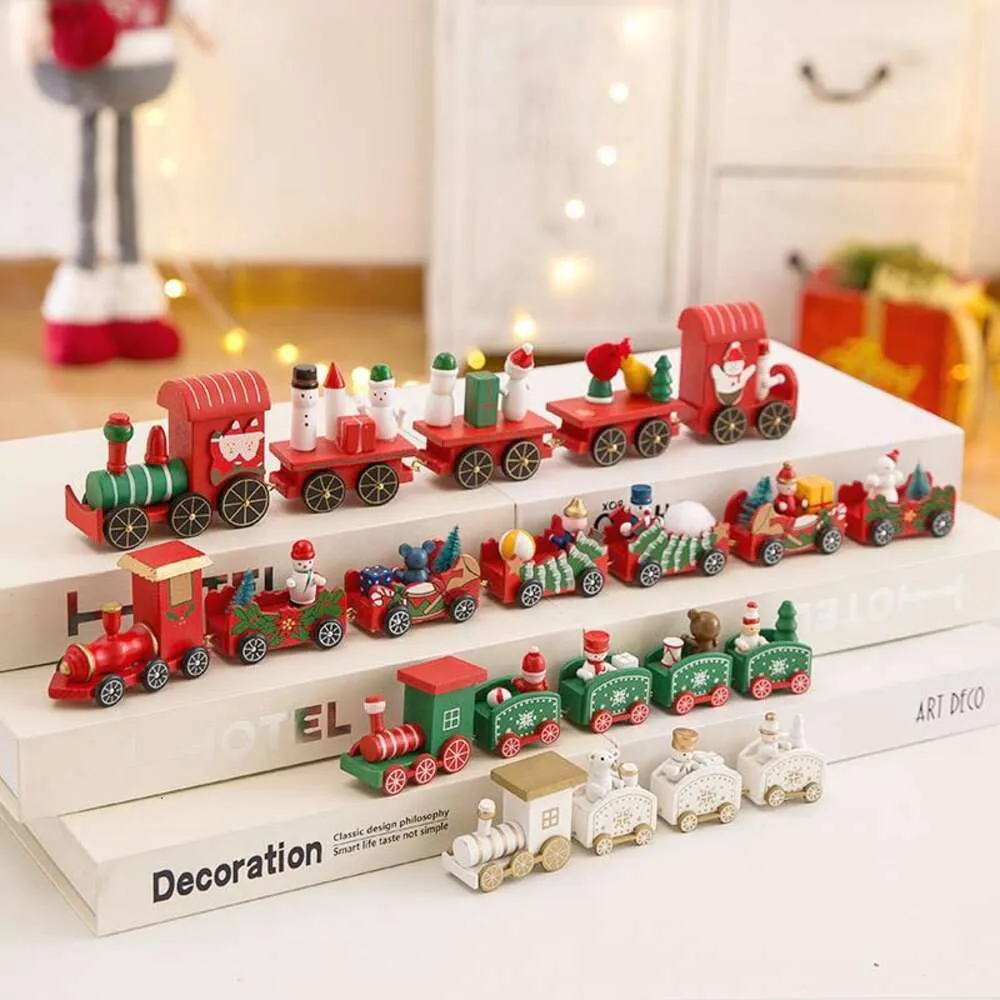 새로운 최신 목재 기차 크리스마스 장식 장식 메리 크리스마스 장식을위한 Xmas 선물 Noel Natal Navidad New Year 2023