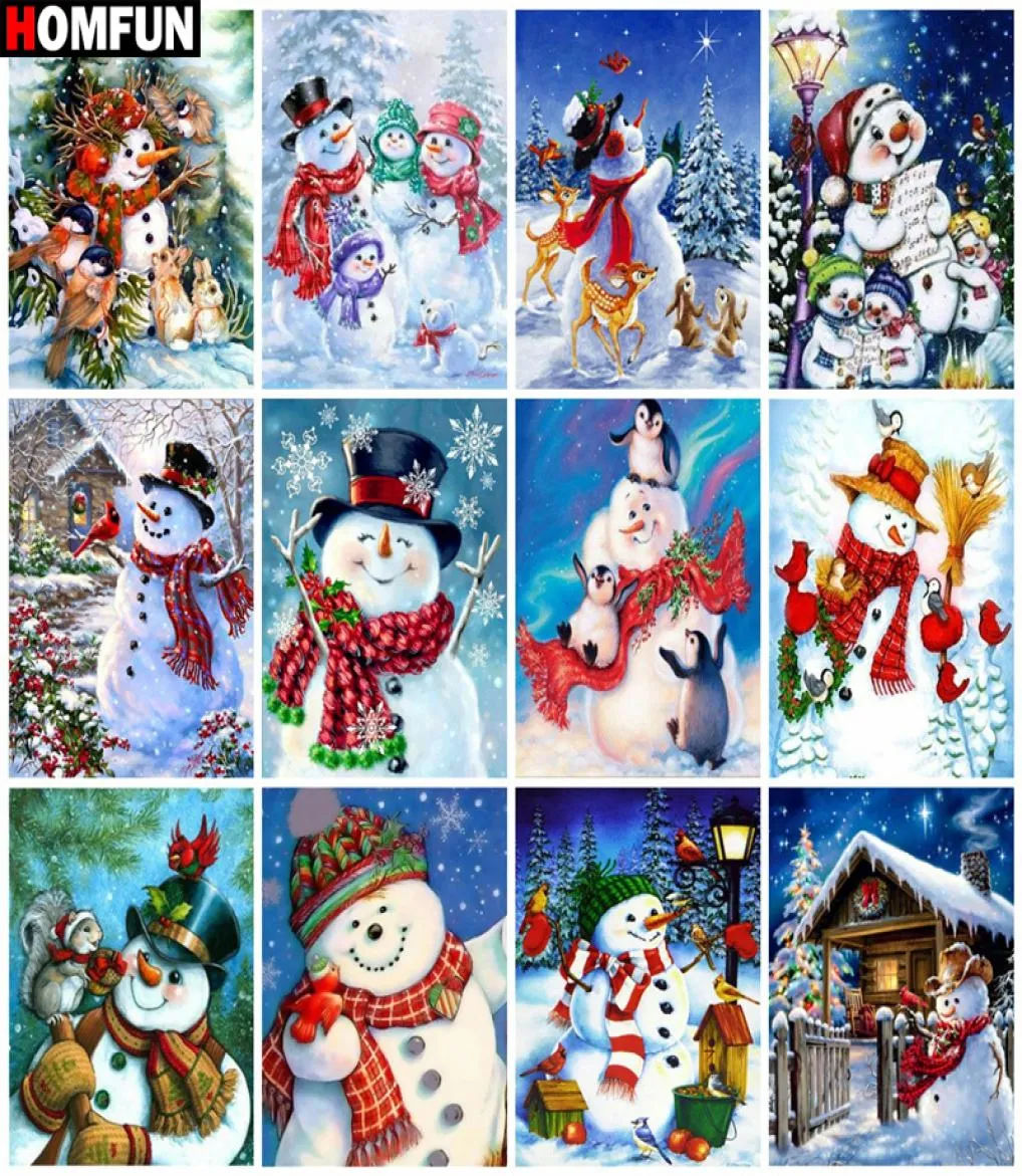 HOMFUN Fai da te Piazza piena Trapano rotondo 5D Pittura diamante Punto croce Diamante Ricamo "Pupazzo di neve natale" Decorazioni per la casa Gi2878983