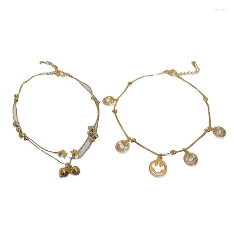 Cheville Cheville Bracelet Cristaux Zircone Pied Chaîne Étoile Cloche Pendentif Bracelets Bijoux Cadeau Pour Fille Femme