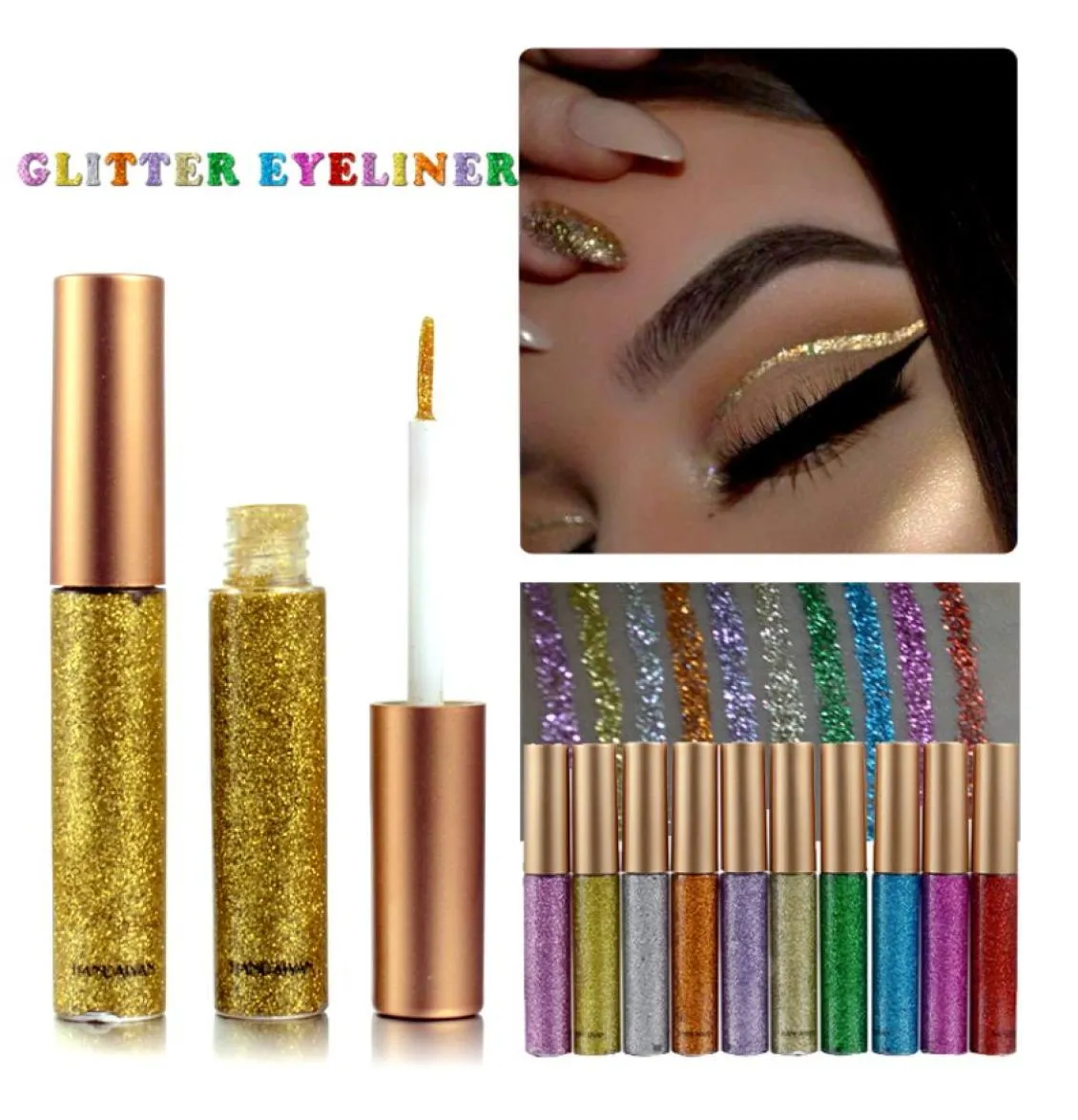 Shimmer Glitter Eyes Liner för kvinnor utgör enkla att bära vattentät pigment rött vitt guld flytande eyeliner glitter makeup1373596