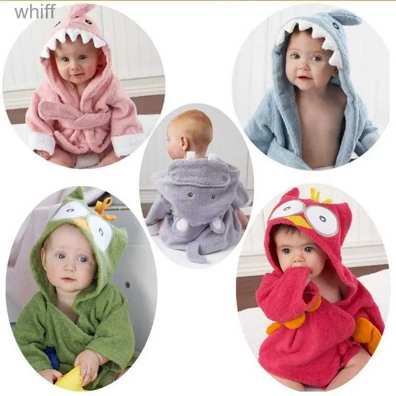 Towels Robes 0-6Y Children Robes Animal Boys Girls Cotton sleepwear Baby Bathrobe Romper kids Home wear Baby Hooded Bath Towel Robes CartoonL231123