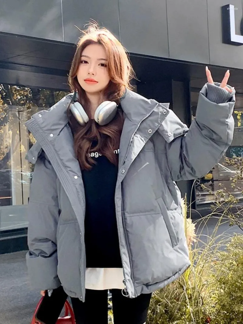 Women's Trench Coats Winter Puffer Jackets Women Thick Warm Down Cotton Padded Coat Female Fashion Oversize Hooded Grey Loose Short Parkas