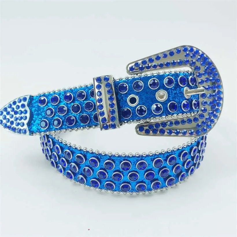 20% sur la ceinture de la ceinture nouvelle balle brillante féminine bleu foncé parsemé de diamants à ceinture pour hommes