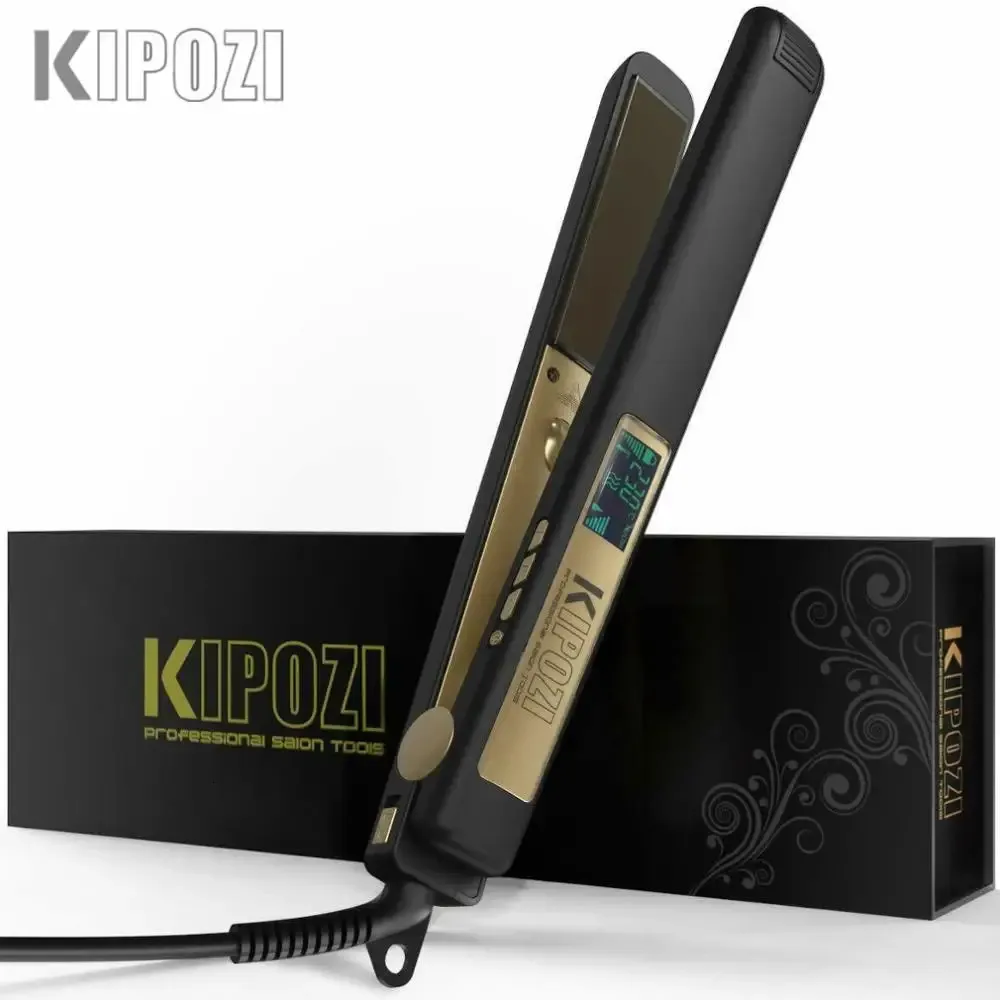 Hårrätare Kipozi Professional Hair Striaghtener Dual Volotag Instant Heat Flat Iron 2 In 1 Hair Curler LCD Digital Display 231122