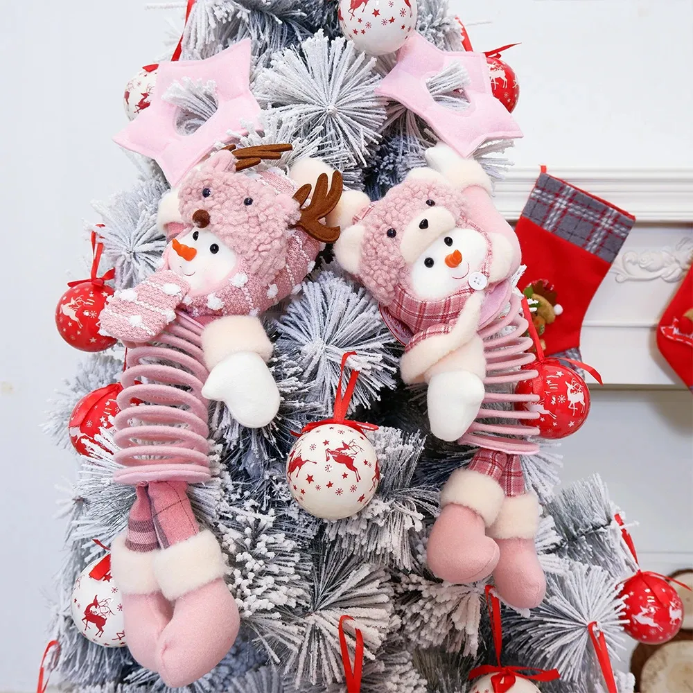 Dekoracje świąteczne Świąteczne różowe pluszowe lalki Snowman Zabawa z wiosennym świątecznym drzewem wisiorek upuszcza ozdoby dekoracyjne
