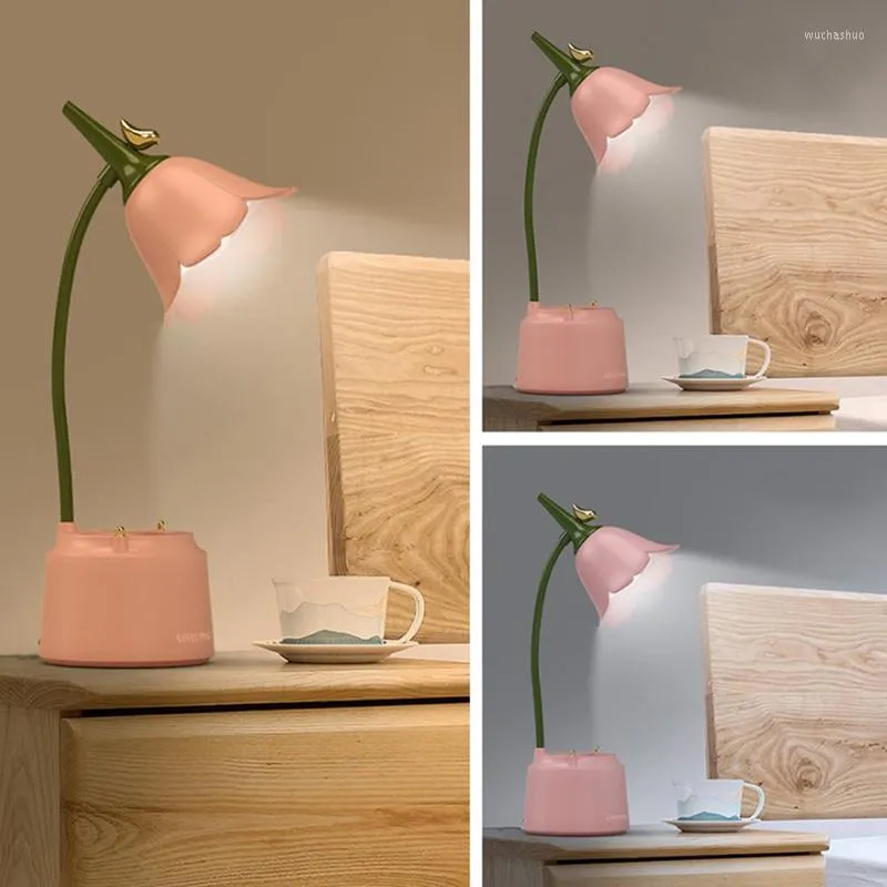 Tafellampen 2023 Bloem LED Desk Lamp Student Slaapkamer Room Verlichting Touch Lezen Oogbescherming Multifunctioneel licht Licht