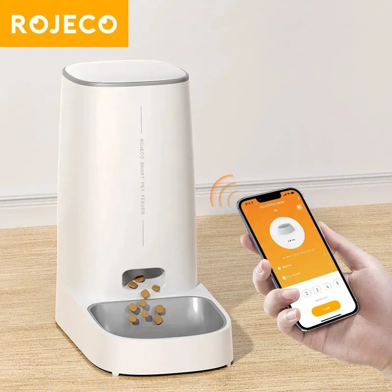 Gato tigelas alimentadores rojeco alimentador automático pet inteligente wifi comida kibble dispensador de controle remoto automático para cão seco acessórios 231122