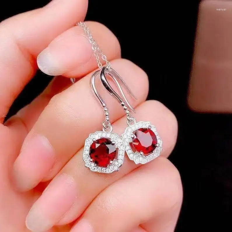 Dangle Earrings 6mm VVS Grade Natural Garnet Drop For Daily Wear 925 Silver Jewelry Fashion Gemstone