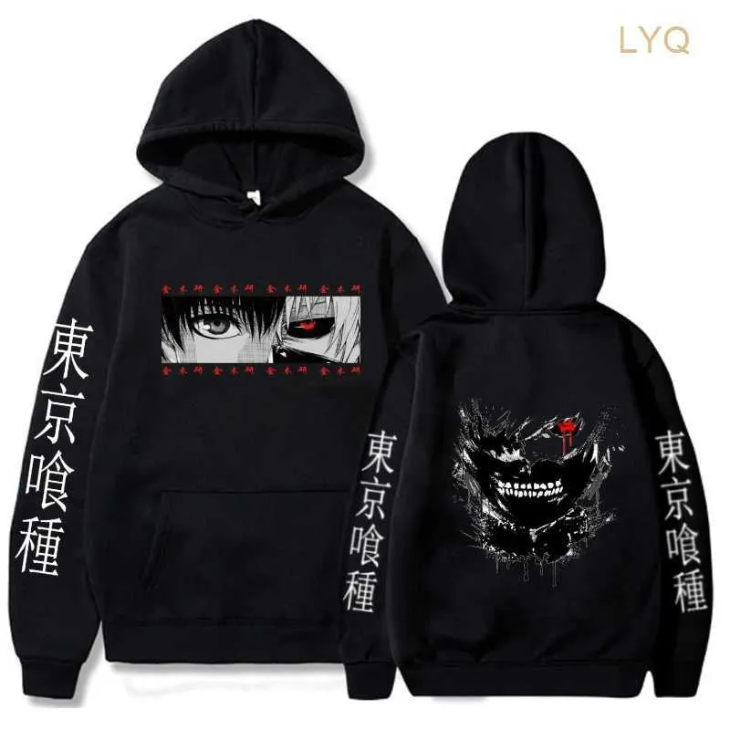 Herrtröjor tröjor anime hoodie tokyo ghoul kenaki män kvinnor avslappnad lös tryck pullover harajuku streetwear kläder w695