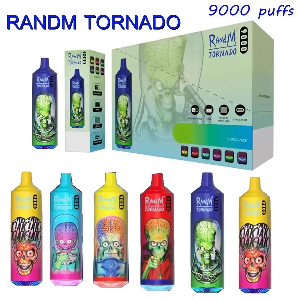 Orijinal Randm Tornado 9000 Puffs Puff 9000 9K Teknik Nakil Bobin 18ml Teşvik Vapes Pen Tornado Randm 9000 0 2 3 5% Şarj Edilebilir 850mAh RGB