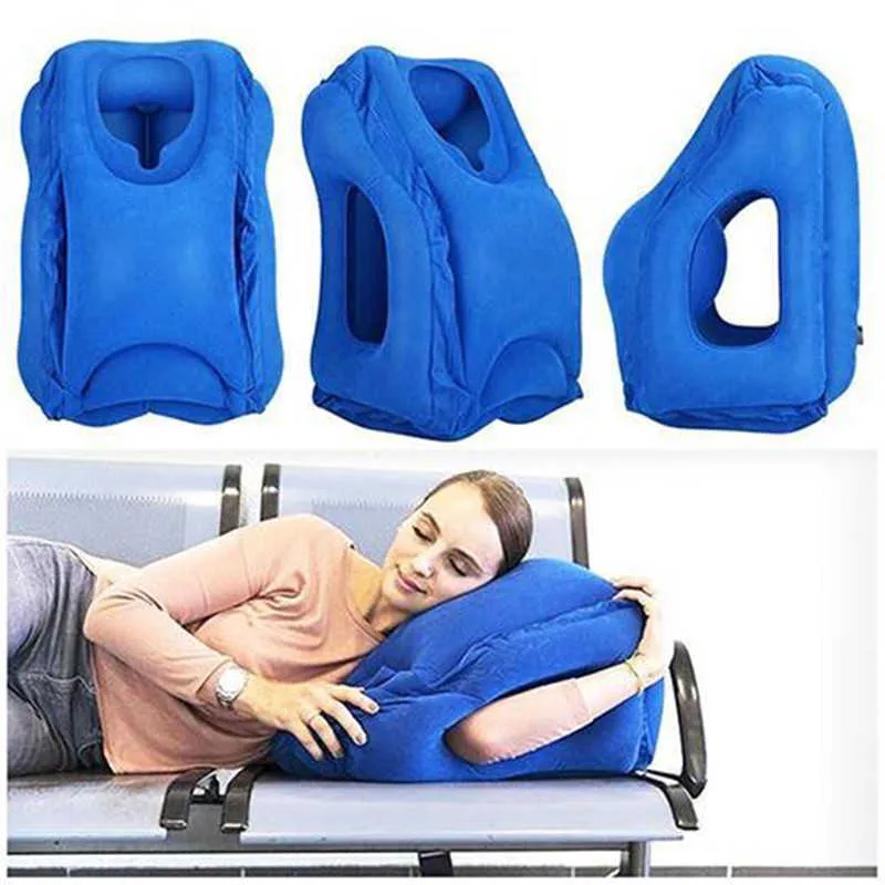 Opblaasbaar luchtkussen reiskussen hoofdsteun kinsteun kussens voor vliegtuig vliegtuig kantoor rust nek dutje kussens