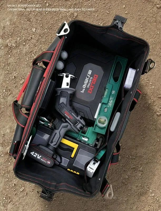 WORKPRO 18-inch Tool Bag Close Top Wide Mouth Storage With Sturdy Waterproof Base & Adjustable Shoulder Strap, HVAC, Polyester Fabric Electrical And Maintenance Tool Tote Bag Organizer & Storage