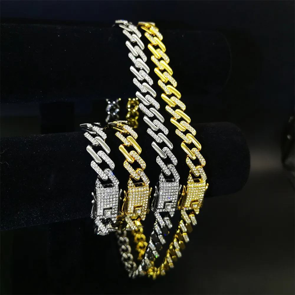 ketting voor herenketen Cuban Link Gold Chains Iced Out Sieraden 12 mm Diamantafstand Cubaanse ketting met diamanten armband voor mannen en vrouwen Hiphop Gold Plated Necklace