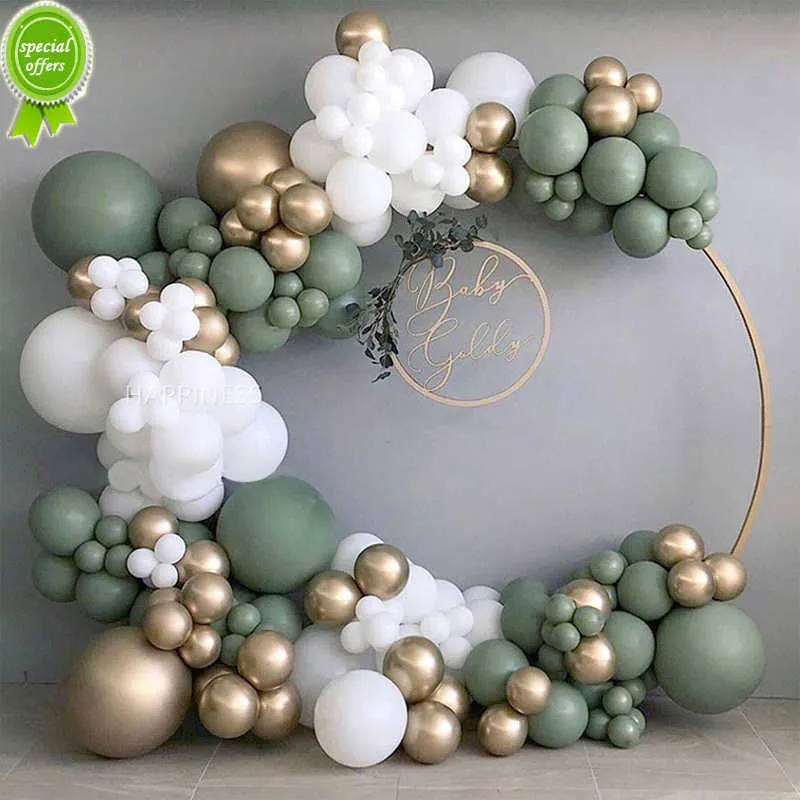 New Balloon Garland Green Baby Shower Wedding Birthday Hen Party Decoration Bridal Shower Green White Chrome Gold Ballon 137pcs/Set