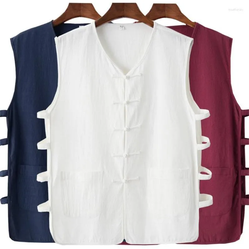 Ethnic Clothing Traditional Chinese For Men Top Vest Tang Suit Cotton Linen Solid Sleeveless China Style Fashion Shirt Plus M-4XL