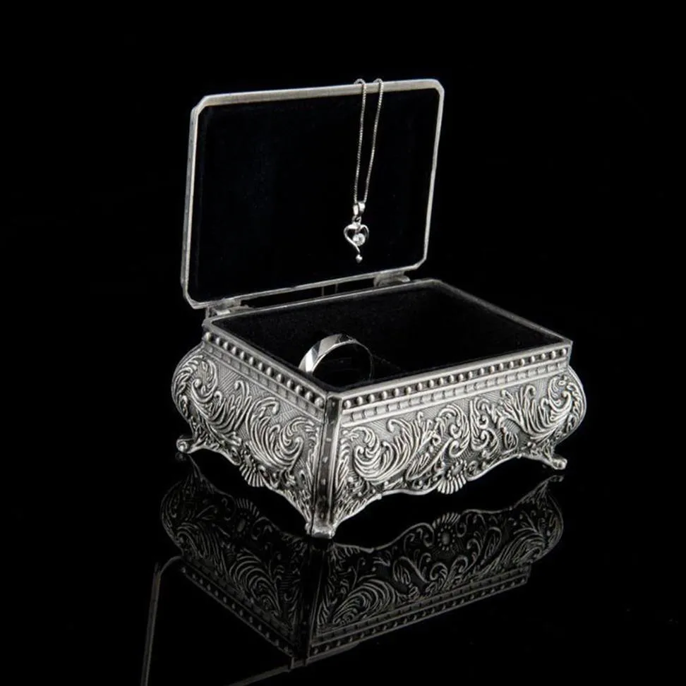 Jewelry Pouches Bags Vintage Trinket Box Rectangle Metallic Floral Small Gift Storage P9YF279W