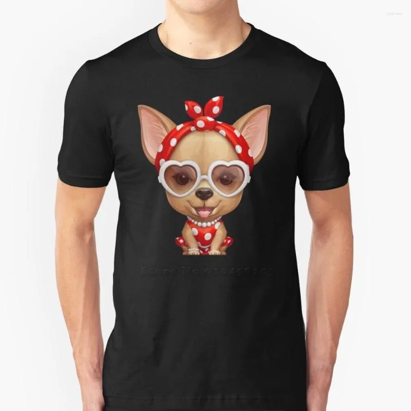 Herr t -skjortor chihuahua - vintage skönhet skjorta rund krage kort ärm t -shirts hund chihuahuas chiwawa bär