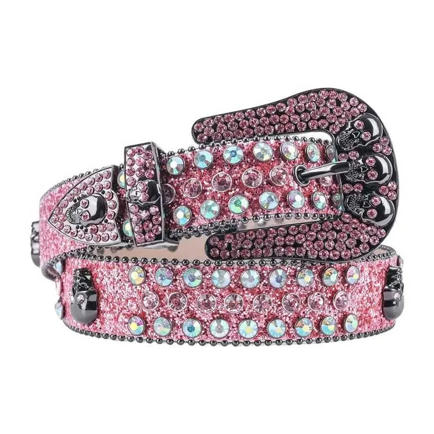 32% rabatt designer New Women's Fashion Versatile Korean Edition Crystal Diamond Inlaid Wide Skull Head Rhinestone Belt