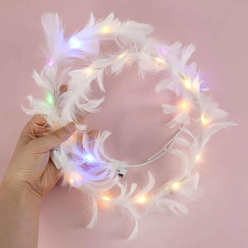 1/2pcs Women Girls BLINKING LED Flower Headband Glowing Feather Butterfly Party Light Up Hair Wreath For Wedding Party Christmas