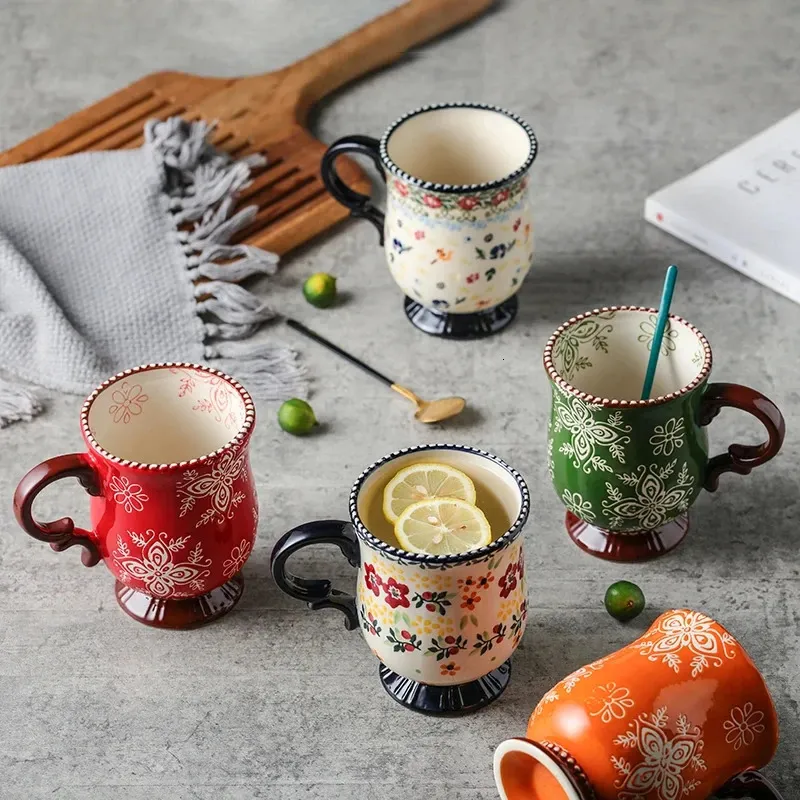 Canecas est pintado à mão japonês caneca de cerâmica xícara de café água crianças casal design criativo escritório casa leite 231122