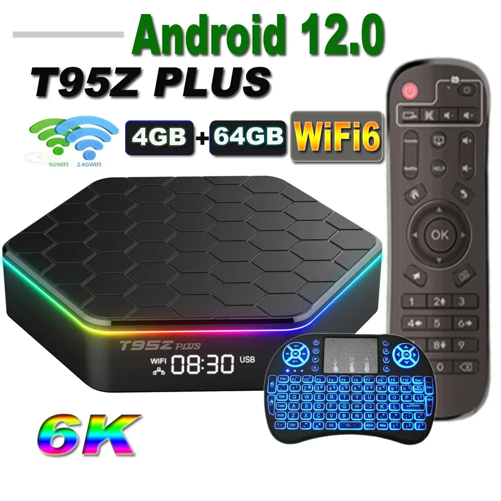 T95Z PLUS Android 12 TV Box Allwinner H618 6K 2.4G 5G Wifi6 4GB 64B 32GB 2GB16GB BT5.0 H.265 Global Media Player