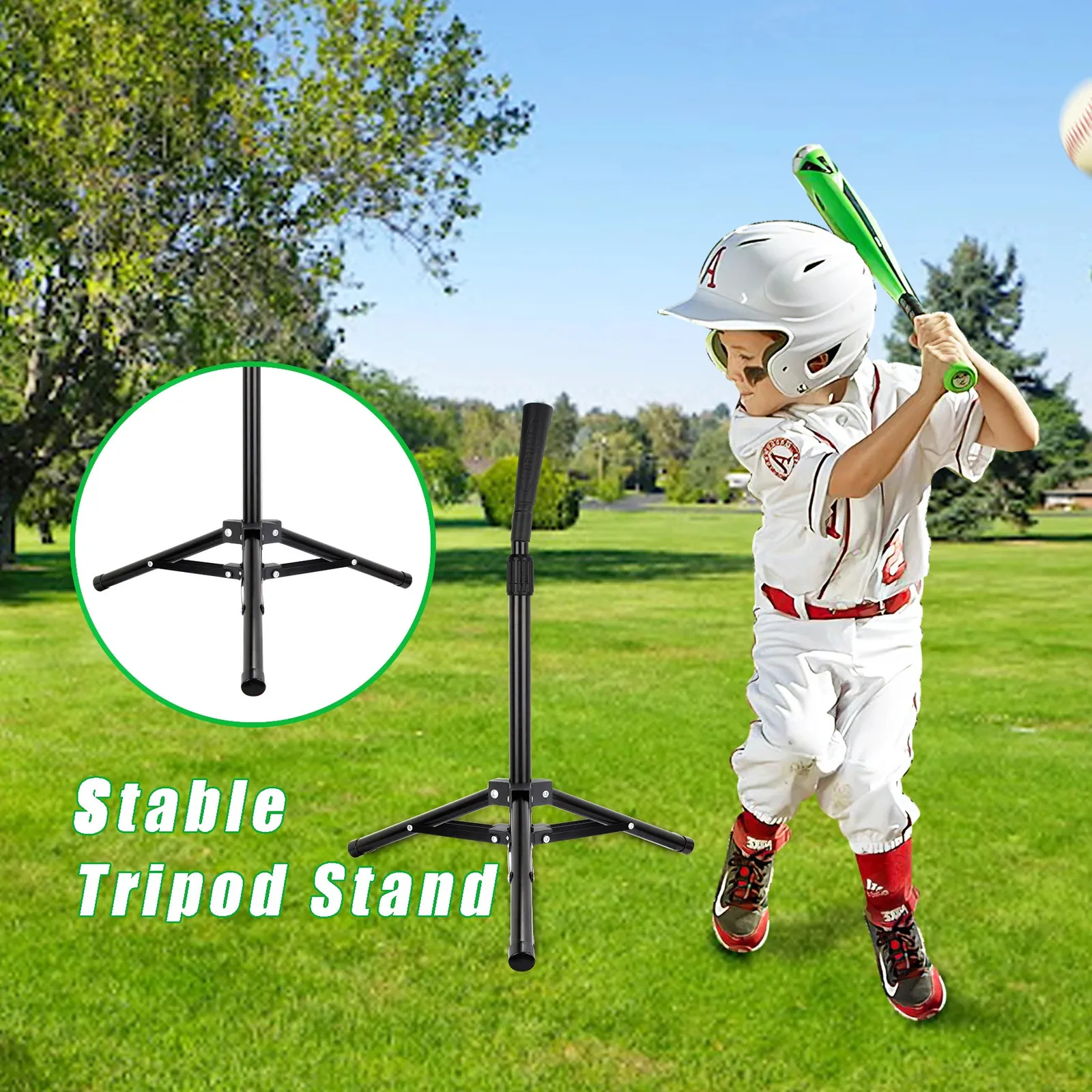 AOLIGEIJS Portable Baseball/Softball Batting Tee | Adjustable Height 27.5-44.5", Stable Tripod Base, Rubber Top, Carry Bag