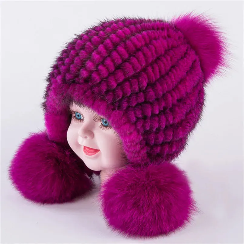 Chapéus Chapéus Chegada Chapéu de Inverno para Bebê Menina Menino Criança Caps de Real Mink Fur Cap com Grande Pompom Bola Moda Quente Tricô Headwear H30 231123