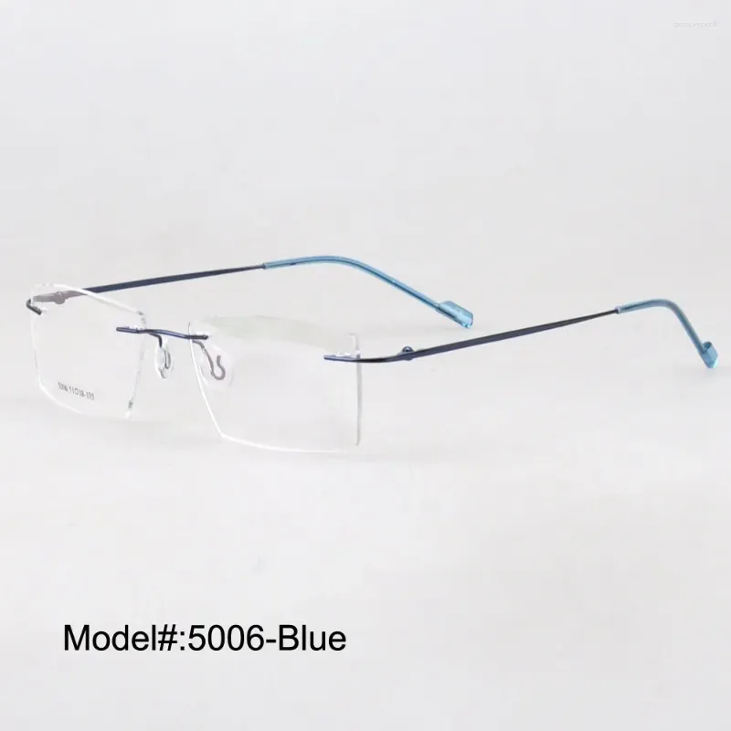 Montature per occhiali da sole Magic Jing Rimless Memory Metal Hinged RX Occhiali da vista ottici Miopia 5006