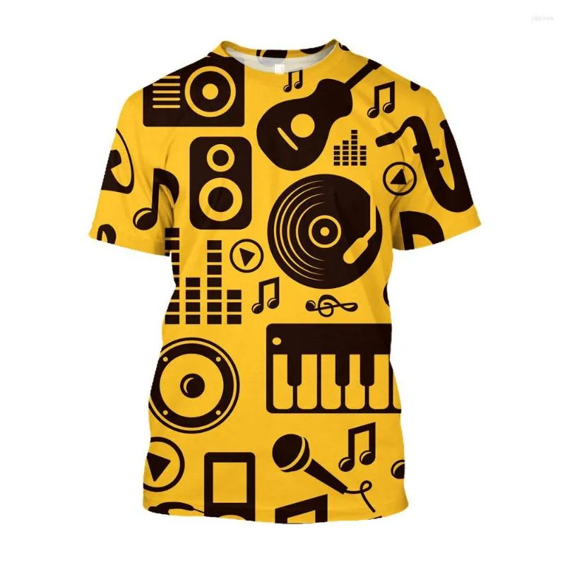 メンズTシャツジュムイースト3D音楽ノートピアノプリントメンズTシャツカジュアルヒップホップミュージックシャツグランジ美学ヒッピーユース衣料T-Shirty