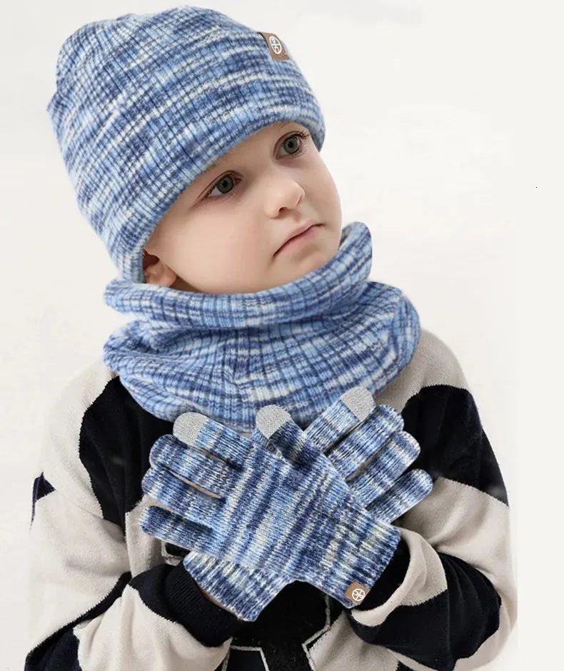 Charmingjolly 3 in 1 Winter Kids Hat Scarf Three-piece Set Warm Knitted Girls Boys Thermal Scarf Kit Alpaca Wool Outdoor Warmth Children Set Free Shipping