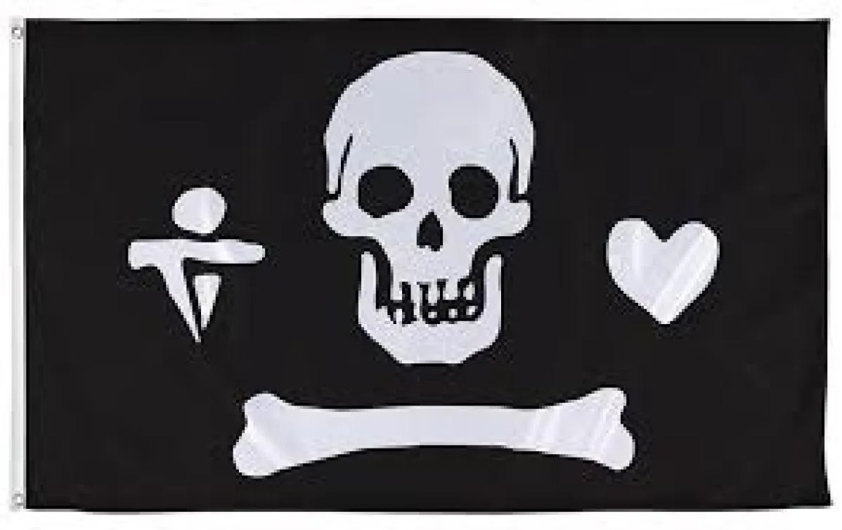 Knochen Pirat Schwarze Totenkopf-Flagge mit gekreuzten Knochen, 150 x 90 cm, Polyesterdruck, für drinnen und draußen, mit Messingösen, 4010271