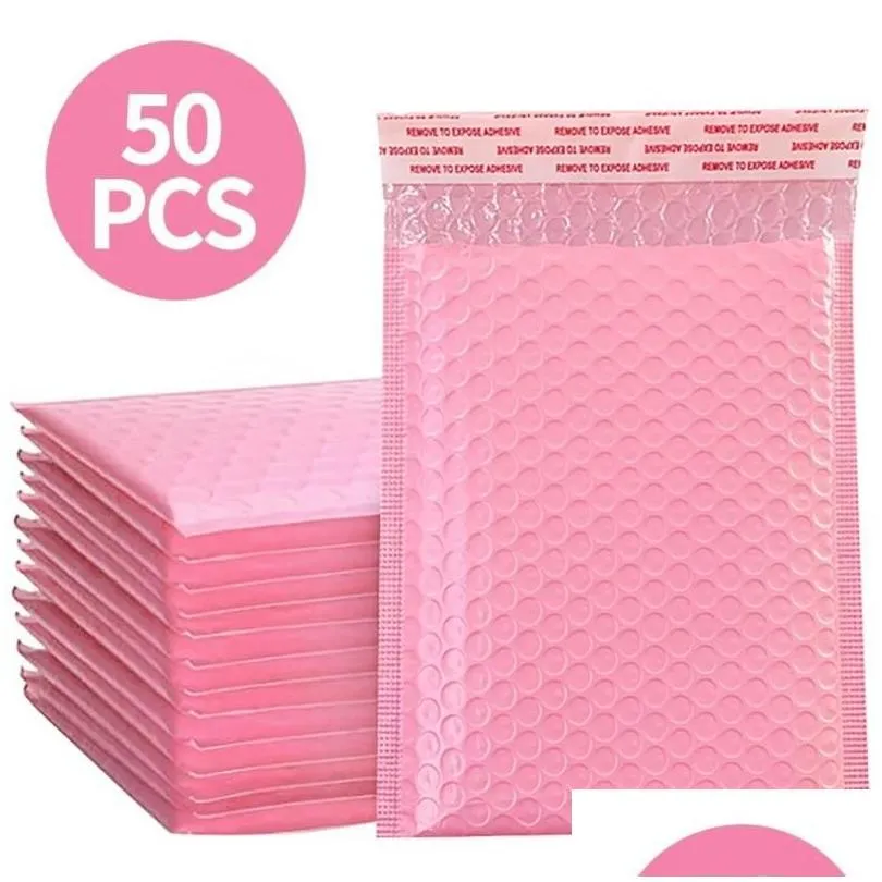 Packing Bags Wholesale Packaging Bags 50Pcs Bubble Mailers Padded Envelopes For Business K Bag 13X18Cm Pink Drop Delivery Office Schoo Dh0Rq