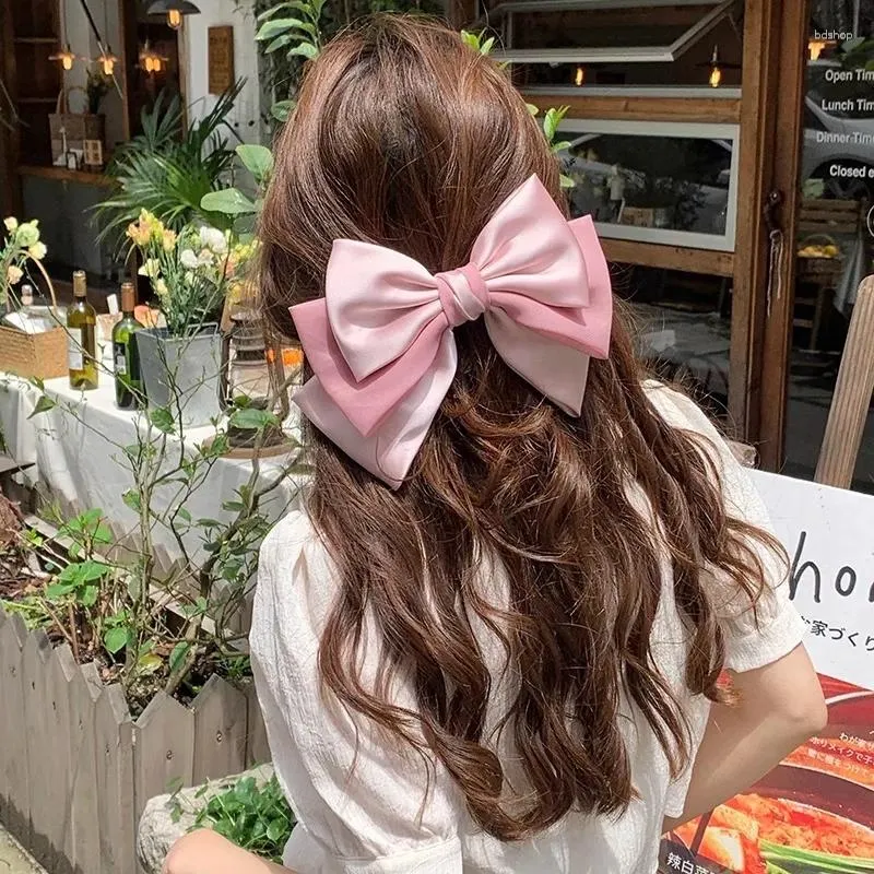 Hair Accessories Girls Three-Layer Satin Big Bow Hairpin French High-End Spring Clip Temperament Simple Sweet Princess